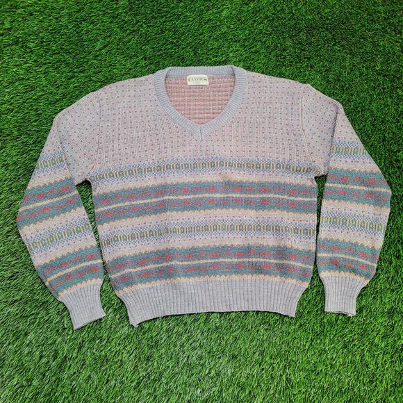 VTG 80s Sears Boxy Crop Fair Isle Sweater Tapered Hem 80s Fit Large - Picture 1 of 5